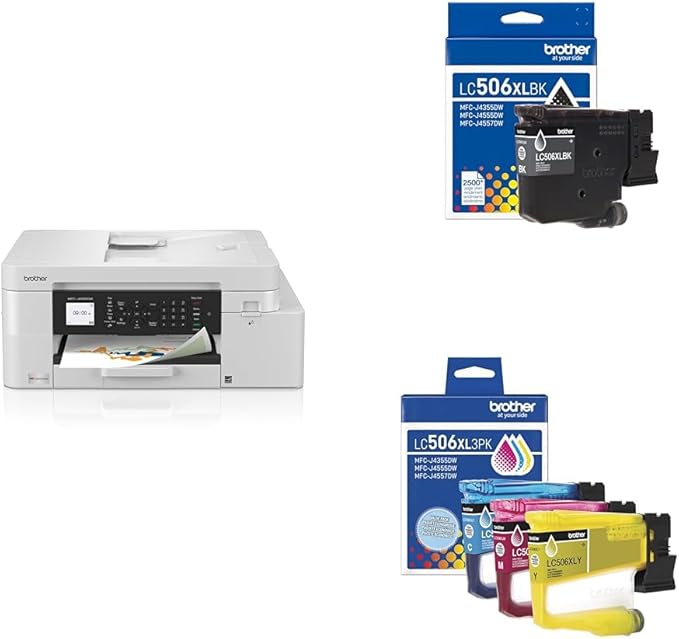 Bundle of Brother INKvestment 4355 Color Inkjet All-in-One Printer (MFCJ4355DW) + Brother Genuine LC506XLBK High Yield Black Ink Cartridge + LC506XL3PK 3-Pack High Yield Color Ink Cartridges
