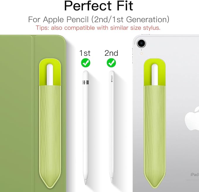 MoKo Adhesive Pencil Case Holder Sticker for Apple Pencil, Tender Green | Elastic Pencil Pocket Pouch, Adhesive Sleeve, Attached to iPad Case, For Pro/USB-C/1st/2nd Gen and Similarly Stylus Pens