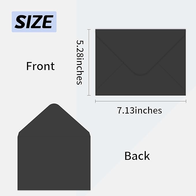 A7 Envelopes 100 Pack Black Envelopes 5x7 V-shaped Flap, Suitable for 5x7 Photos, Cards, Weddings, Invitations, Announcements, Baby Gifts 5.25 "x 7.25" (Black)