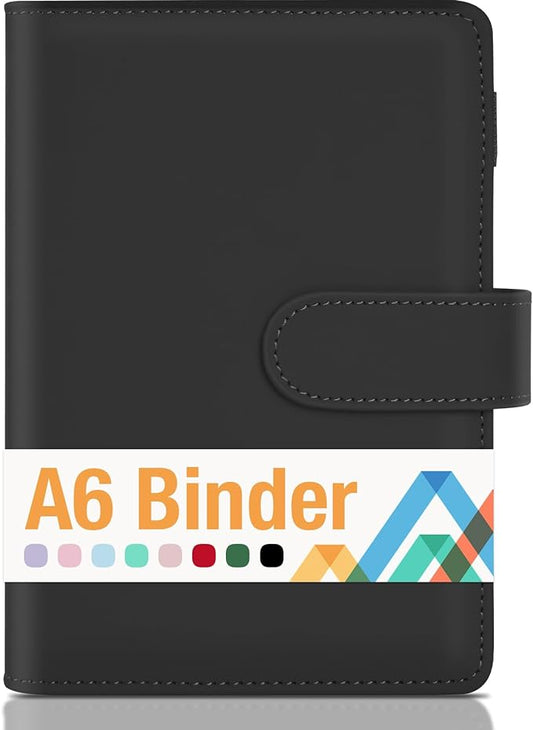 Sooez A6 Binder 6 Ring, Refillable Notebook Planner Cover, Small Leather Organizer Empty Binder for Budget,Journal,Photocard Holder,Recipe Book, Aesthetic Loose Leaf Binders with Magnetic Buckle