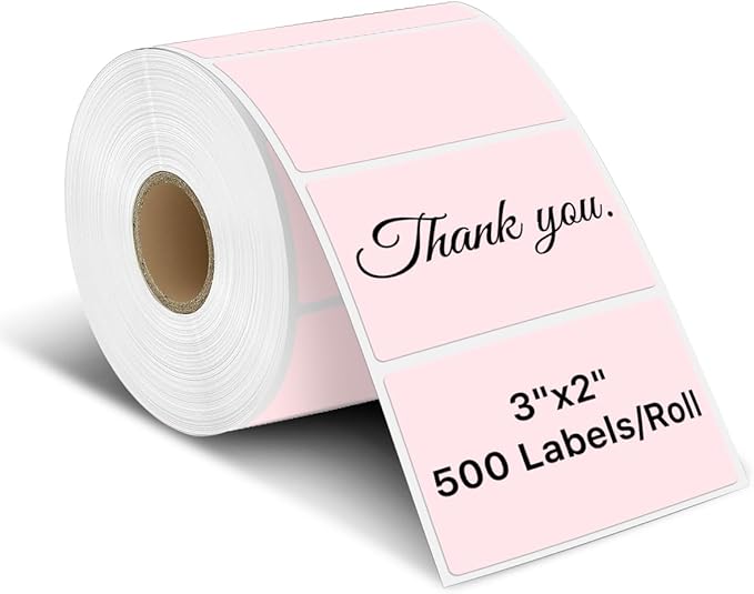 iEager 3" x 2" Thermal Labels, Rectangle Thermal Printer Stickers, Self-Adhesive Durable Sticker with Perforation Line, 500 Labels/Roll, Pink