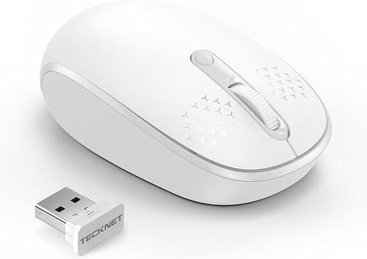 TECKNET Compact Ambidextrous Wireless Mouse for Laptop White | 2.4G Quiet Computer Mouse with USB Receiver, 3 Adjustable DPI Portable Cordless Mice for Chromebook, Laptop, PC, Mac
