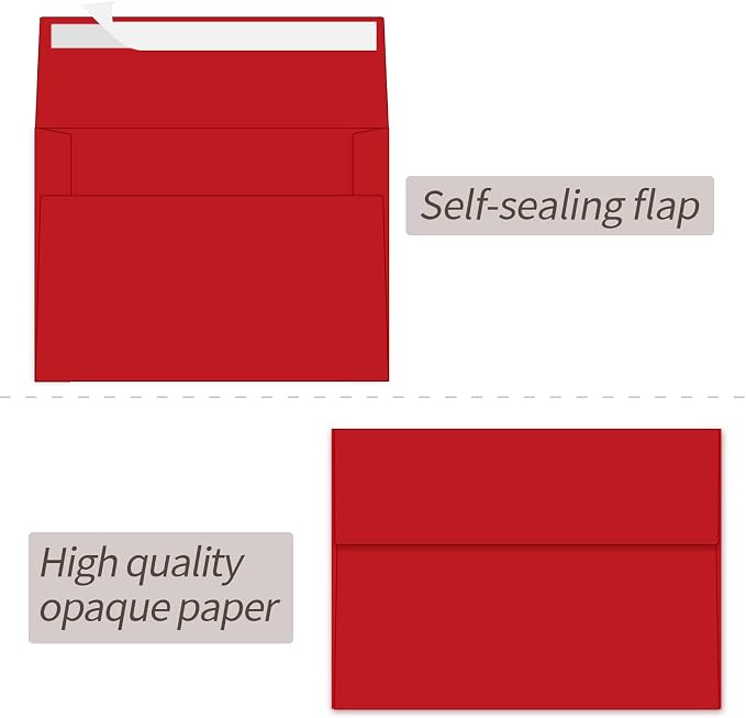100 Packs Red 4x6 Envelopes for Invitation A6 Small Envelope | A6 envelopes self seal,for 4x6 cards weddings invitations greeting cards photos,printable,120g durable thick paper