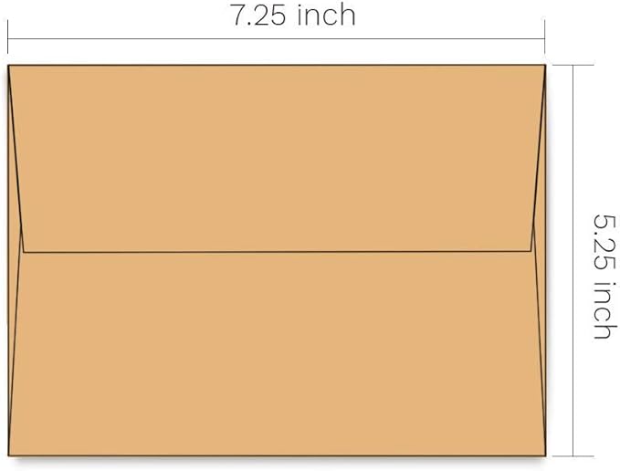 110 5x7 Kraft Brown Invitation Envelopes - for 5x7 Cards - A7 - (5 ¼ x 7 ¼ inches) - Perfect for Weddings, Graduation, Baby Shower - 120 GSM - Peel, Press & Self Seal - Square Flap
