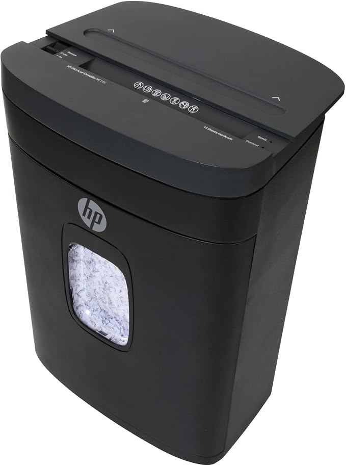 HP - Micro Cut Paper Shredder, 14-Sheet with Slide Top for Office | Micro Cut High Security Shredding, Slide Top Design, Pullout Basket, Rolling Casters, Home And Office Use