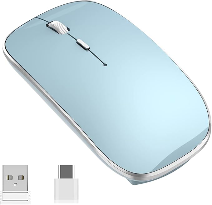 Wireless Mouse Chargeable Portable Silent USB and Type-C Dual Mode Wireless Mouse 3 Adjustable DPI for Laptop, Mac, Mac, Android, PC (Q23S Black) (Blue)