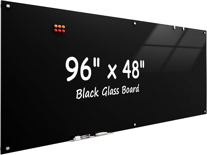 MaxGear 96" x 48" Glass Whiteboard Wall Mounted for Office Home Classroom | Magnetic Glass Dry Erase Board, Tempered Glass, Steel Backed, Non-Porous Surface, Frameless Design, Hardware Included