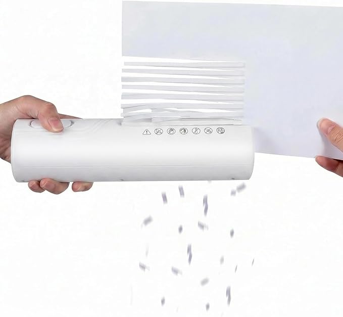Mini Paper Shredder, Portable Paper Shredder for Home, 3-Sheet Strip Cut 4mm, Compact Paper Shredder with Forward & Reverse and Overheat Protection, Small Shredder for Desk and Home Office (L, White)