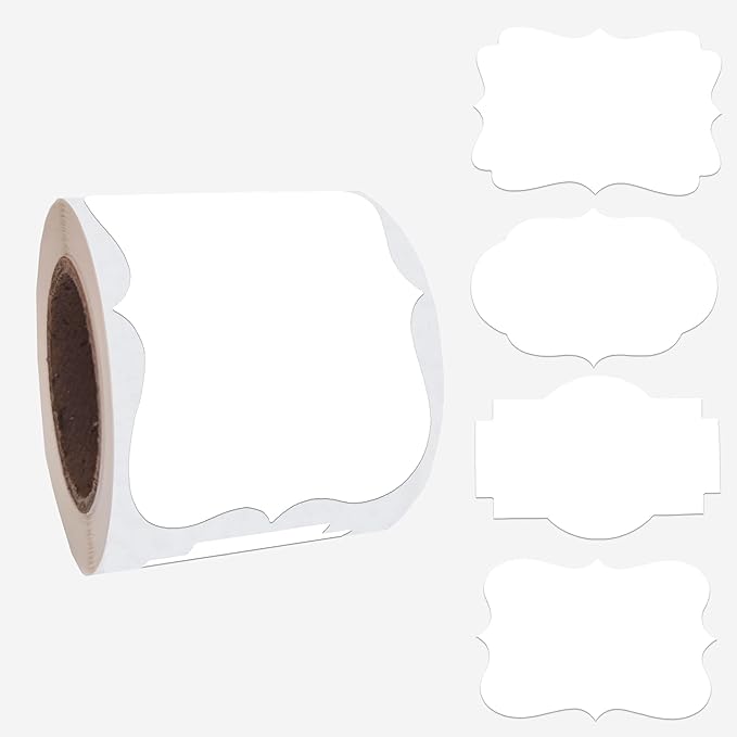 SALEMAR White Label Sticker, 2x3 inch Fancy Shape Labels for Essential Oil Bottle or Food Jars, Name Tags Stickers, 200PCS(White)