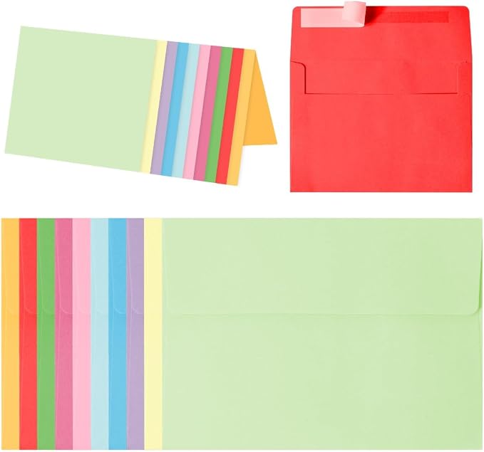 30 Pack A4 Blank Cards with Envelopes, 4x6 Colored Folded Cardstock and Matching Colored Self-Seal Envelopes, Printable Thank You Greeting Cards, for Custom Printing, Wedding, Birthday & All Occasions