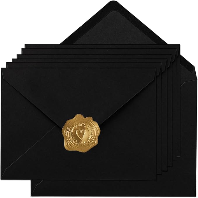 100 Pieces A6 Envelopes Colorful 4x6 Envelopes with Gold Stickers for Greeting Cards, Birthday, Weddings, Baby Shower Invitation Cards (Black, 6 1/2 x 4 3/4 Inches)