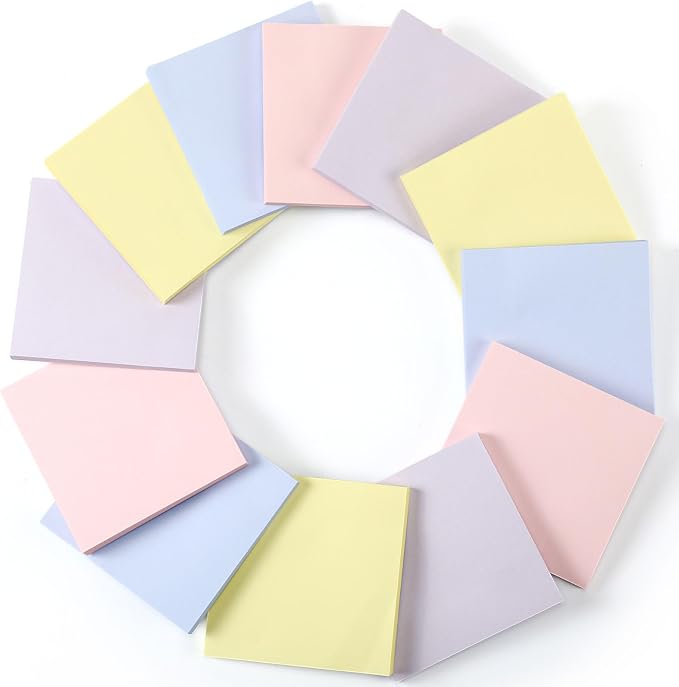 Thenshop 12 Pads Pastel Sticky Notes 3x3 50 Sheets | Self Stick Notes Pads Memo Earth Tone Office Supplies Vintage Aesthetic School Accessories Easy to Peel Repositionable
