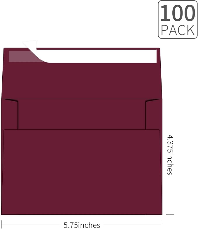 A2 Envelopes 100 Pack Envelopes for Invitations（Burgundy Red） | Self Seal Envelope for 4.25x5.5 Cards,4 3/8" x 5 3/4" Envelopes For Postcards, Photos，RSVP, Greeting Cards