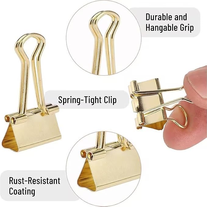 Mini Binder Clips, 120 Pack, 5/8 Inch, Standard 15mm, Gold, Paper Clips, Fold Clamp, Capacity 0.23 Inch, Office Supplies, with mini stroage Boxes