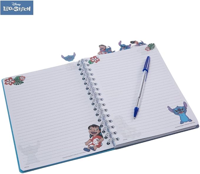 Disney Lilo and Stitch Tab Journal Notebook, Spiral Bound, 96 Lined Pages, 8 x 7 inches, Blue