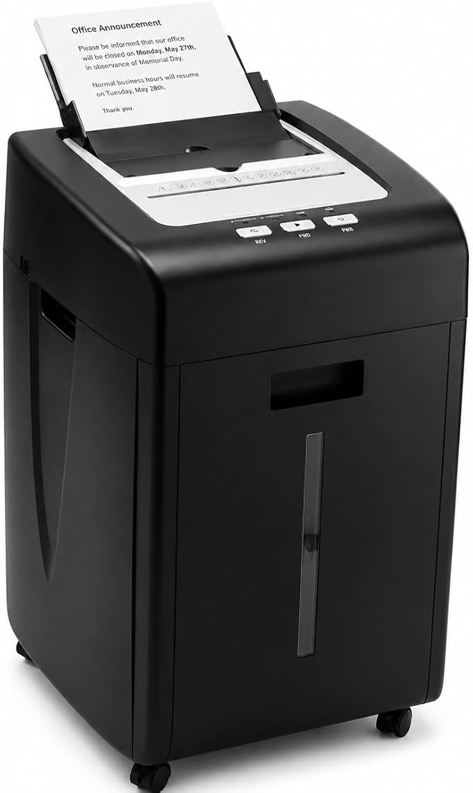 Paper Shredder Heavy Duty 200 Sheet Auto Feed P-5 Micro Cut | 60 Min Run Time Paper Shredder with 35L Pullout Bin/Credit Cards/CDs/Home Office and Small Business Use
