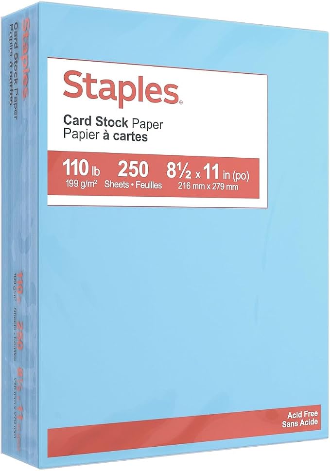 Staples Cardstock Paper, 8.5x11 Inch, 110 lb., Blue, 250/Pack | Heavyweight stock for invitations, signage, and office or school projects.