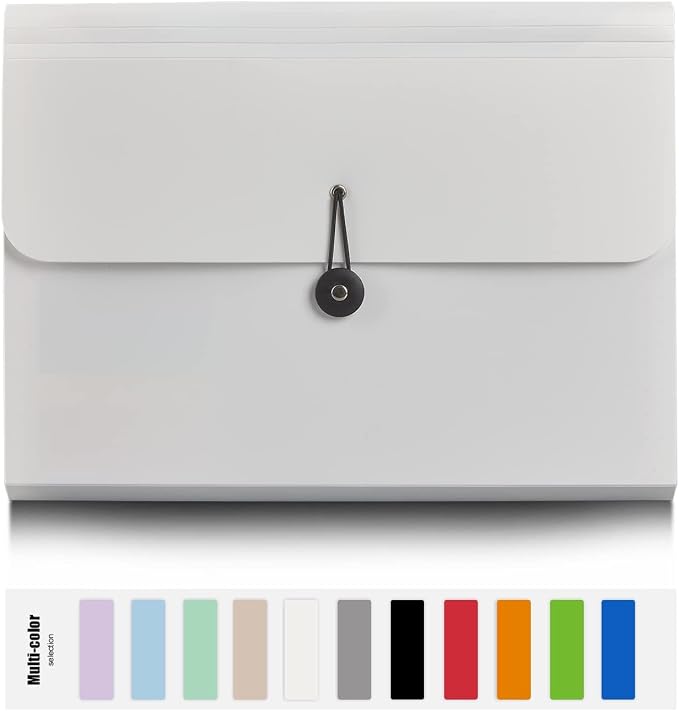 Nicfaec Expanding File Folder, 13 Pockets, White, Polypropylener,for Work, School, Home, Office