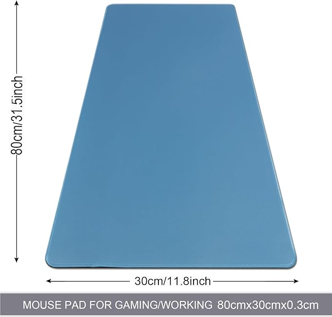 Gaming Mouse Pad,Large Mouse Pad Size 31.5x11.8 Thickness 0.12 inches,Premium-Textured Non-Slip & Waterproof Computer Mousepad with Stitched Edges for Gaming,Office & Home-80x30 Iceblue010