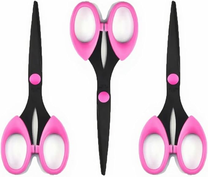 3 Pack 6.5" Multi-Purpose Arts and Crafts Scissors, Non-stick Coated Stainless Steel & Comfort Grip for Office, Home, School and Sewing(Pink)