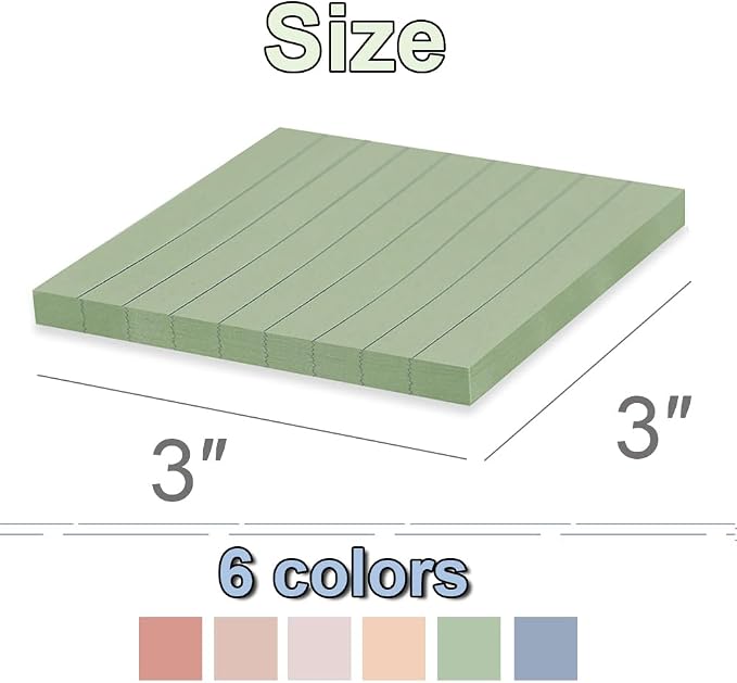 (72 Pack) Lined Sticky Notes 3x3 in,Vintage Notepads with Lines | Ruled Stickies,Super Sticking Power,Office School Memo Note Pads,Post on Windows Doors,Recyclable,Easy to Write on