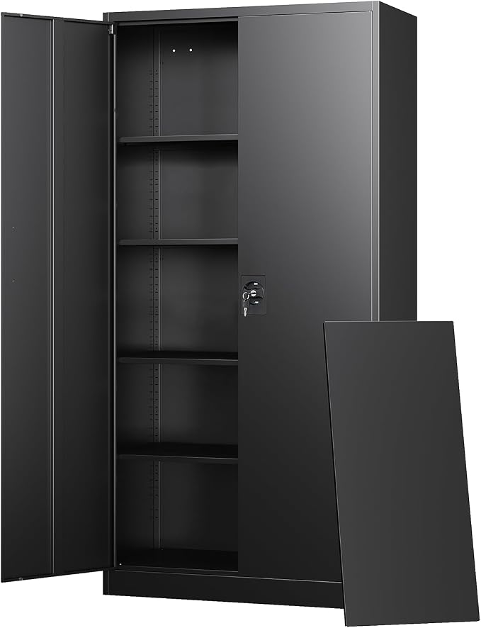 Metal Garage Storage Cabinets with Lock Door and Adjustable Shelves, Steel Tool Cabinets for Home,Office,Warehouse Organisieren (Black, 72" H)