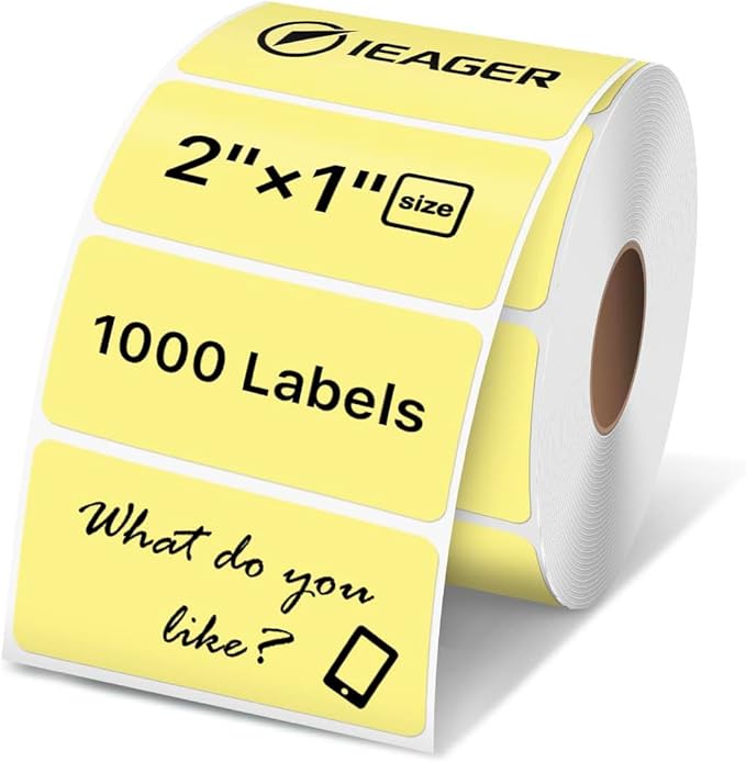 iEager 2x1 Inch Thermal Labels, Yellow Rectangle Thermal Printer Stickers, Durable Shipping Label Printer Sticker for Barcode, Name, Address, 1000 Labels/Roll