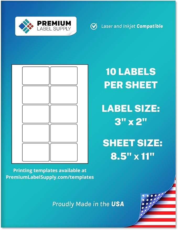 Premium Label Supply White Sticker Product/Shipping Labels – 3" x 2" – Laser/Inkjet Compatible – (10 per Sheet), 1000 Sheets – 10,000 Total Adhesive Labels
