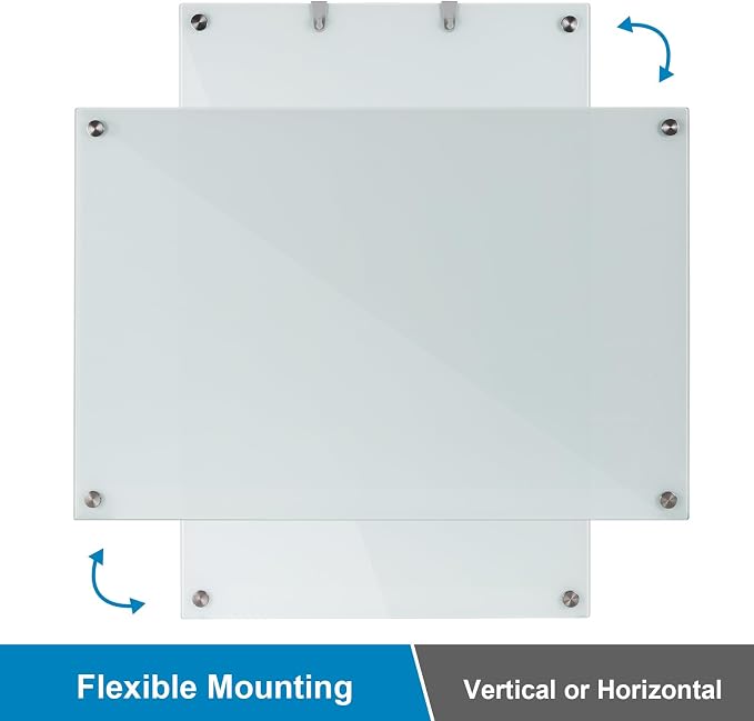 Wingwise Glass Dry Erase Board, 48 x 36 Inches Magnetic Glass Whiteboard | Frameless Glass Board, Wall Mount, 4' x 3', Frameless, For Office, Home, School