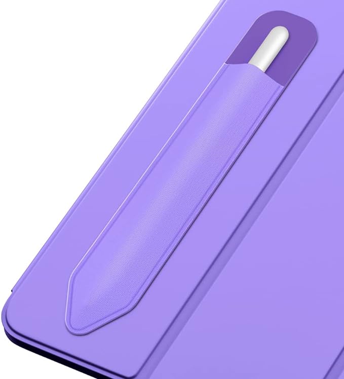 MoKo Adhesive Pencil Case Holder Sticker for Apple Pencil, Purple | Elastic Pencil Pocket Pouch, Adhesive Sleeve, Attached to iPad Case, For Pro/USB-C/1st/2nd Gen and Similarly Stylus Pens
