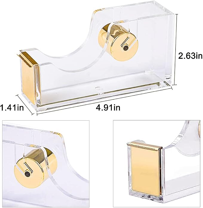 Acrylic Gold Tape Dispenser & Desktop Stapler, Includes Staple Remover, Tape, 1000pcs Staples - Cute Office Stapler Set for Modern Design Desk Accessory Kit