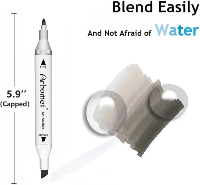 Arhomet 6 Colors Warm Grey Gray Alcohol Markers Set, Dual Tips Art Markers Drawing Sketched Double Tipped for Adults Beginner (Warm Grey)