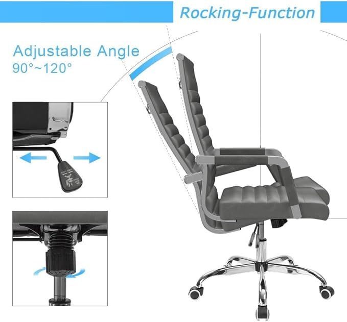 Furmax Ergonomic Office Desk Chair, Executive Ribbed Mid-Back PU Leather Conference Room Chair Adjustable Swivel Chair with Arms (1, Bicolor Vintage Grey)
