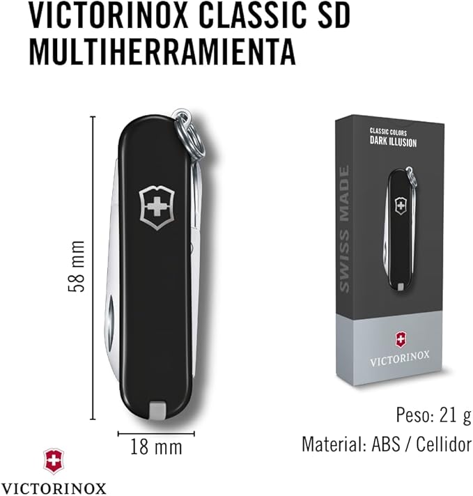 Victorinox, Pocket Knife, Small, Classic SD, 58 mm, Black (7 Functions, Blade, Nail File, Screwdriver 2.5 mm, Scissors)