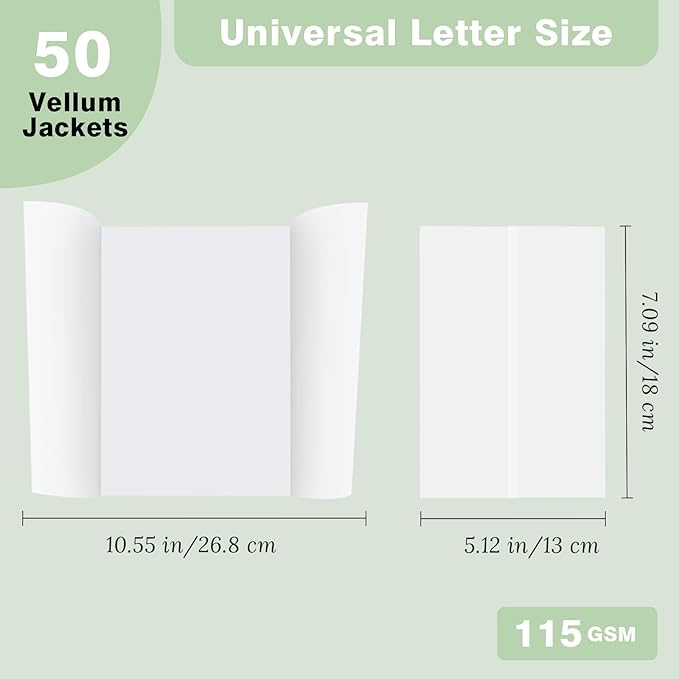50 Pack Vellum Jackets for 5x7 Invitations Pre-Folded, 115 GSM Translucent Printable Vellum Paper 5x7, Vellum Wraps for Wedding Invitations sleeves, Birthday Greeting Cards, DIY Crafts