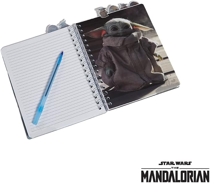 Baby Yoda Star Wars Mandalorian Tab Journal Notebook, 144 Lined Pages, 8x7 | Vinyl Cover, Baby Yoda Tab Dividers & Lined Pages, Fun Mandalorian Journal Gift for Star Wars Fans, School & Office Supplies