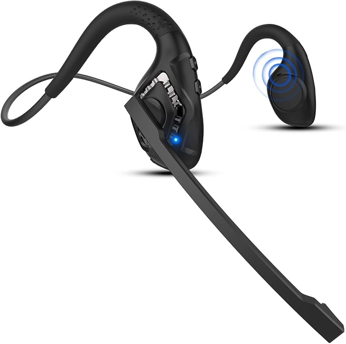iDIGMALL Bluetooth Headset with Mic, Open Ear Headphones with Microphone | Noise Cancelling Wireless Headset for Phone PC Computer Work Home Meeting Driving, Multipoint, Lightweight & Comfortable, 10H