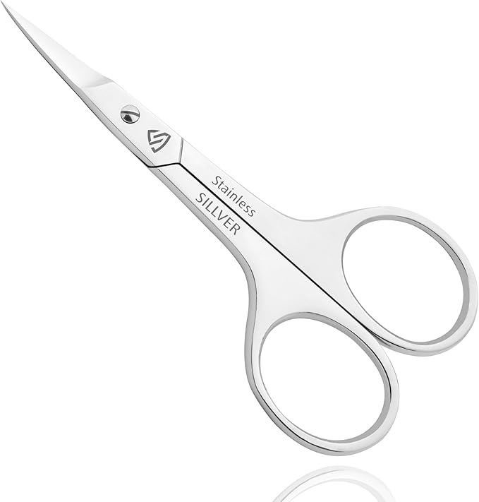 SILLVER Nail Scissors Curved Professional for Women and Men, Facial Hair Small Grooming Scissors for Nail, Eyebrows, Nose Hair, Mustache, Beard, Eyelashes, Dry Skin - Manicure Scissors