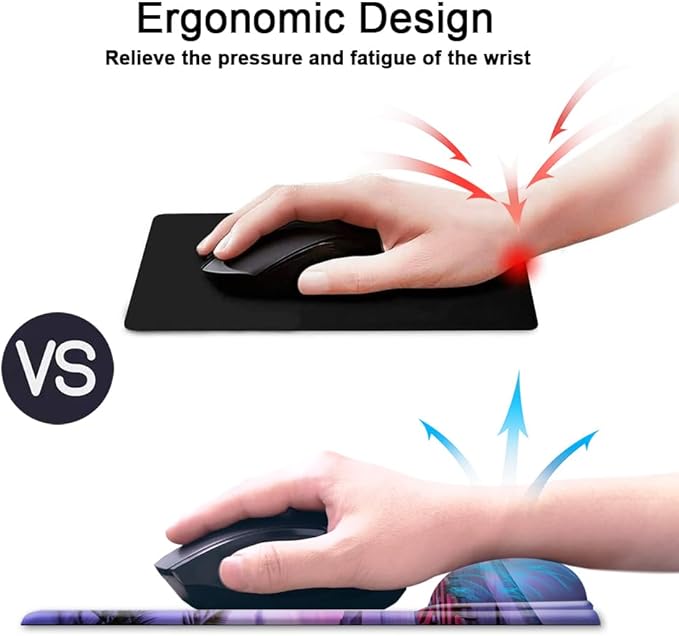 HOPONY Ergonomic Mouse Pad with Wrist Support Gel Mouse Pad with Wrist Rest, Comfortable Computer Pad for Laptop, Pain Relief Mousepad with Non-Slip Rubber Base, 9 x 10 in,Palms Beach