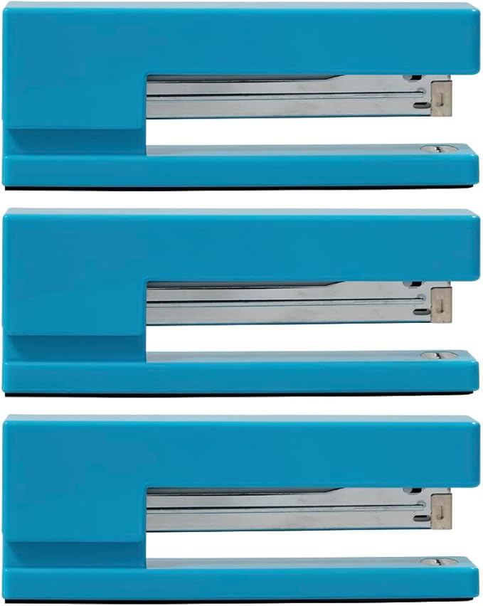 JAM PAPER Modern Desk Stapler - Blue - 3/Pack