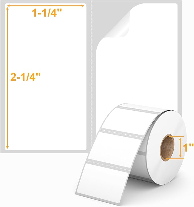 (12,000 Labels/12 Rolls) Labelebal 12 Rolls,1000/Roll -Zebra 2.25" X 1.25” Direct Thermal Labels - Perforated Stickers for Barcode Address, Compatible with Zebra & Rollo & MUNBYN Desktop Printer