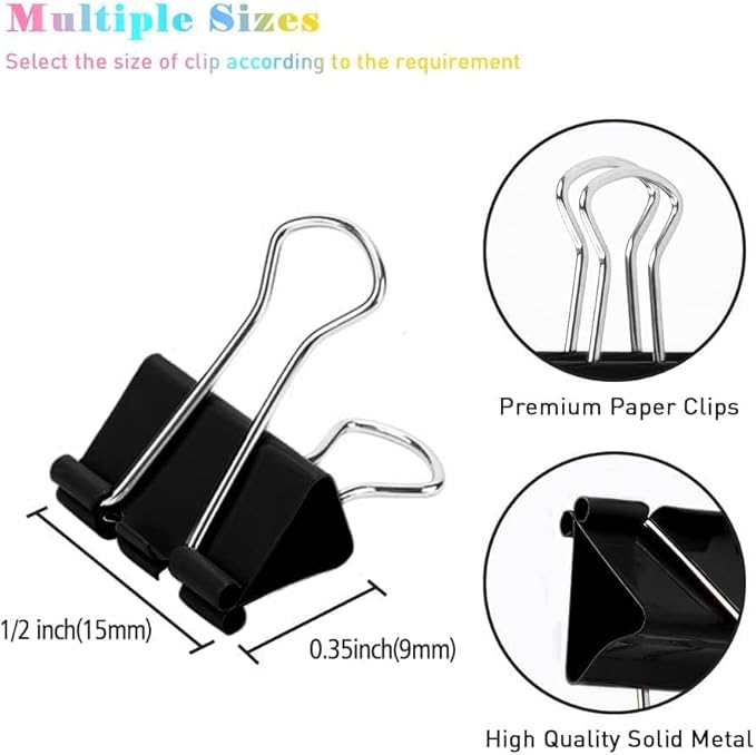 Mini Binder Clips, 432 Pack, 5/8 Inch, Standard 15mm, Metal Fold Clamp, Black, Capacity 0.23 Inch, Paper & Office Clip, School & Home Use
