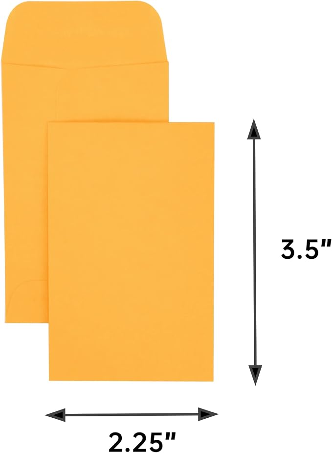 ESSENTIAL #1 1000 Piece Coin Envelopes 2.25" x 3.5" with Gummed Flap | Small Parts Envelope for Home and Office Use (Yellow -1000)