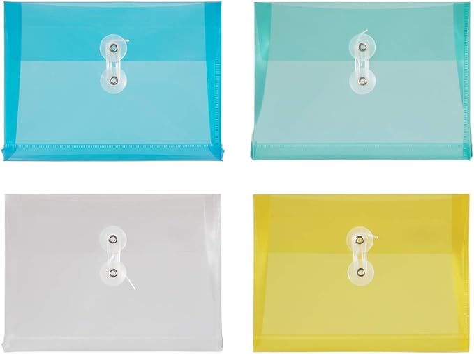 JAM PAPER Plastic Envelopes with Button & String Tie Closure - Index Size - 5 1/2 x 7 1/2 - Assorted Colors - 24/Pack