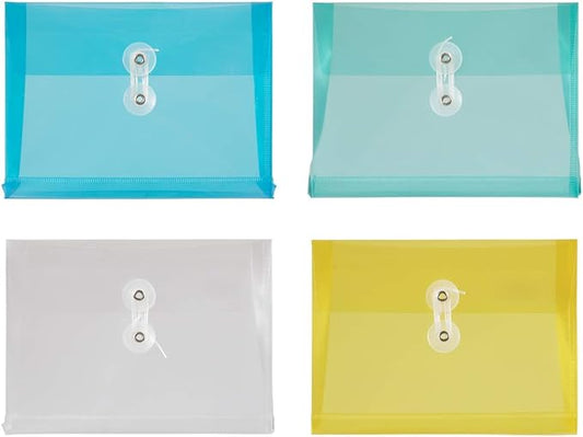 JAM PAPER Plastic Envelopes with Button & String Tie Closure - Index Size - 5 1/2 x 7 1/2 - Assorted Colors - 24/Pack