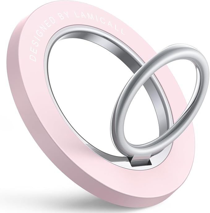 Lamicall Magnetic Phone Grip for MagSafe Accessories, Strong Magnet Ring | 360° Rotation, 1s Snap Finger Hand Holder, Stand Kickstand for iPhone 17 16 15 14 13 12 Pro Max Air, Pink Mag Safe Decor