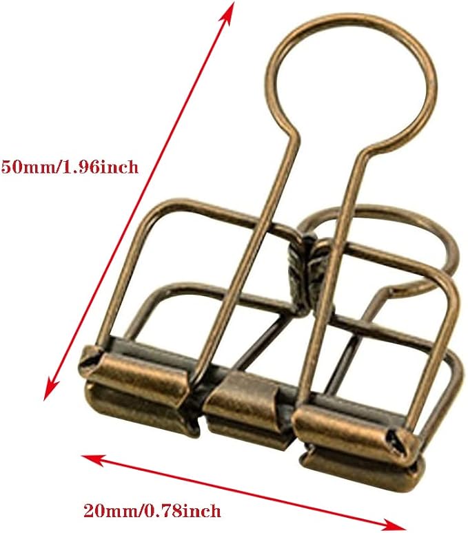 20PCS Medium Metal Binder Clips - Bronze, Paper Clamps for Office Supplies, School, Personal Document Organizing