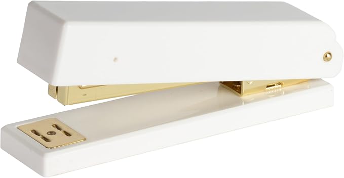 BLU MONACO | White and Gold Stapler | Chic Desktop Stapler with Smooth Metal Mechanism | Stylish Office Supply for Home, School & Work