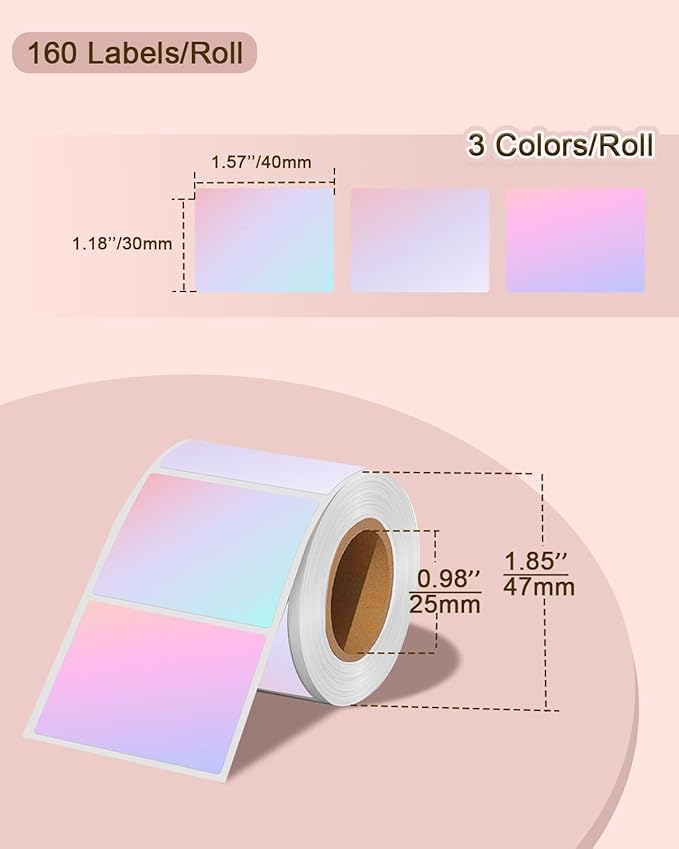 Thermal Labels, Compatible with T50M Pro/M110/M100/M220 Label Maker and Other 4x6 Thermal Printers for Shipping Barcode & Custom Stickers, Gradient Pink, 1.57×1.18 inch