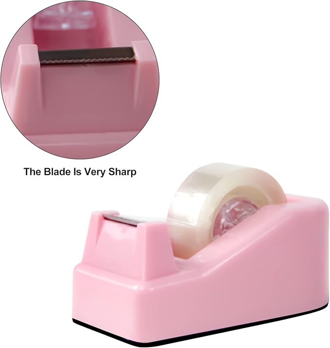 1Pcs Desktop Tape Dispenser with Weighted Nonskid Base, Pink | [Tape not Included] [Adhesive Roll Holder]
